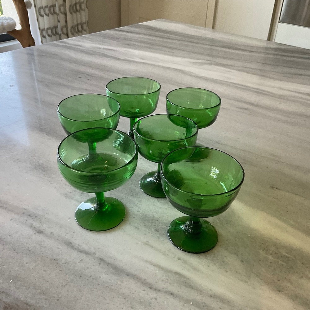 6 Wonderfully imperfect Mouth Blown Margarita glasses from Hotel Cabo San Lucas.